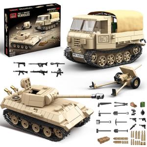 WW2 Panther Medium Tank & RSO Tractor Vehicle Building Blocks, Compatible with Lego Military Set, Great Army Gift for Kids and Teens Over 8 Years Old (1078 Pieces)