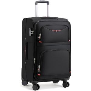 Softside Expandable Luggage with 4 Spinner Wheels, Durable Checked-Luggage Suitcase (Black, 25-Inch)