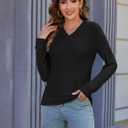 Long Sleeve Shirts for Women V Neck Loose Sweaters Casual Fall Tops Fashion Clothes 2025 (Black, L)