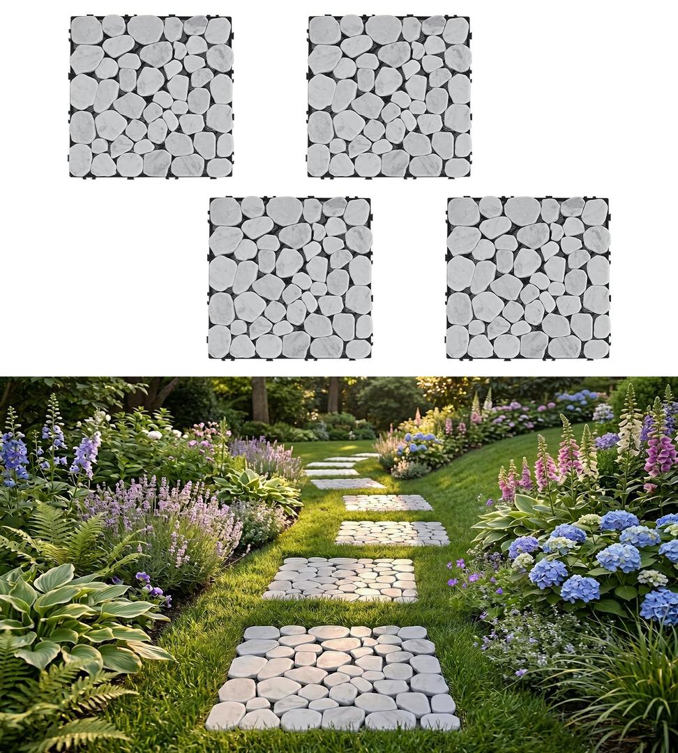 4 Pcs Interlocking Stepping Stones Outdoor for Garden
DIY Interlocking Flooring, Stone Decking Tiles Landscaping Decor for Garden, Patio, Backyard, Balcony, Path, Off-white