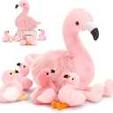 MorisMos Plush Flamingo Stuffed Animals-18in Mommy Stuffed Flamingo with 4 Baby Bird Toys for Girls Boys,Pink Bird Stuffed Animal Gift for Kids Women Birthday Decor Baby Shower Christmas
