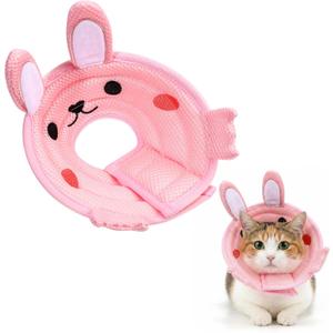 Nogeqi Soft Cone for Cats, Cute Rabbit Shape Cat Donut Collar, Adjustable Pink Cat E Collar, Lightweight Cats Cones to Stop Licking, After Surgery for Pets Dogs Kittes(M)