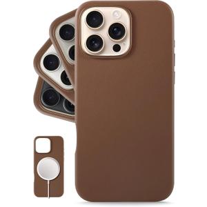 LONLI Classic - Leather Case for iPhone 16 Pro Max - European Genuine Vele Leather, Phone Case, Smoothen and Soften Over Time - Dark Saddle Brown
