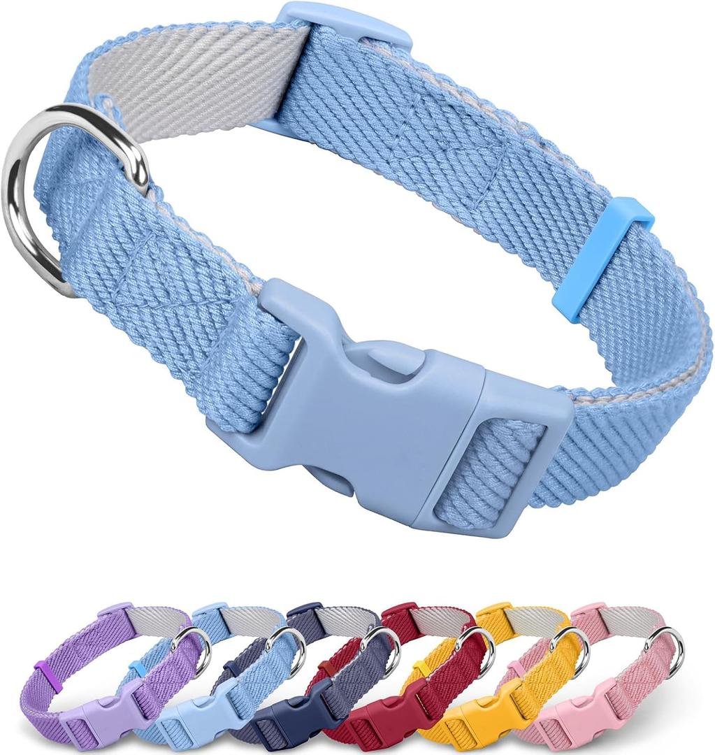 Dynmeow Soft and Breathable Cotton Dog Collar, Durable Adjustable Heavy-Duty Boy Pet Collar with Quick-Release Buckle, Lightweight for Sensitive Skin for Medium and Large Dogs, Light-Blue, M (Medium (Length:12-18"))