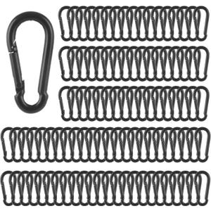 MIVIDE 100 Pack M4 Black Carabiner Clip Spring Snap Hook, 1.57 Inch Heavy Duty Small Snap Hooks Carabiner Quick Link Clip for Camping Hiking Traveling Outdoor Swing Gym, 110Lbs Capacity
