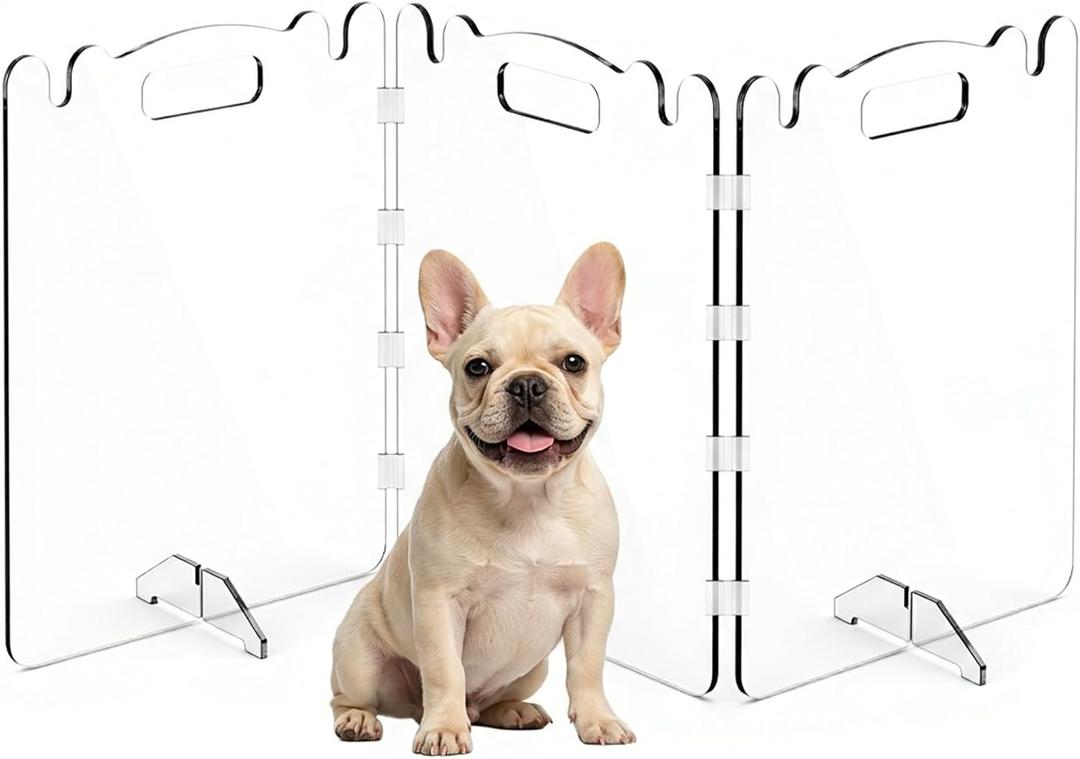 Acrylic Pet Dog Gate, 31'' Tall Freestanding Clear Dog Gate for Doorways, Transparent Pet Gate Indoor for Large Openings & Stairs (3 Panel - 60'' W x 31'' H)
