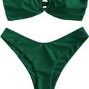 ZAFUL Women's Bandeau Bikini O Ring Strapless Tie Back High Cut Two Piece Swimsuit Bathing Suits (1-Dark Green, M)