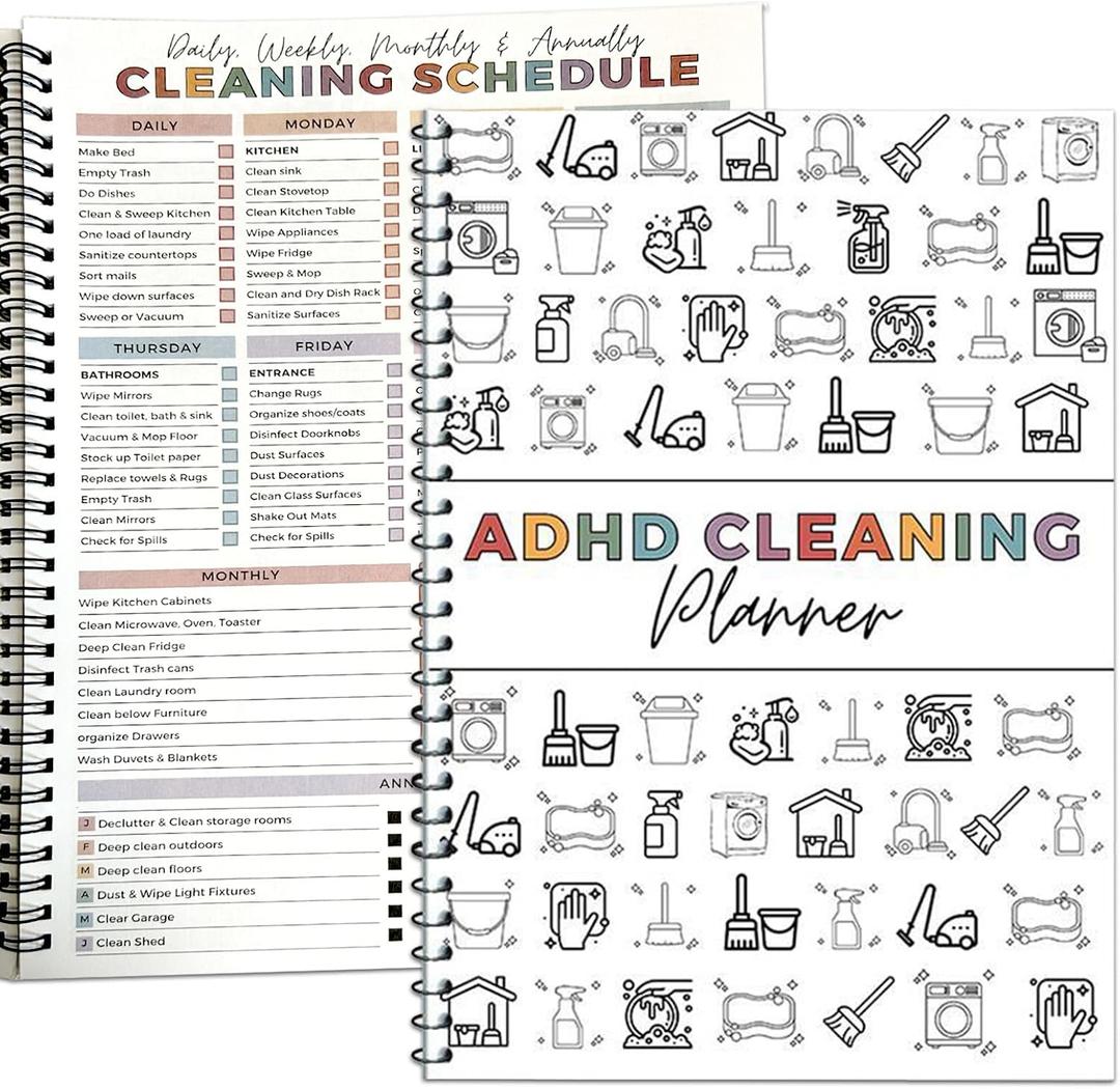 4 x Adhd Cleaning Planner,Household Cleaning Planner, Daily, Weekly And Monthly House Cleaning Schedule And Checklist, Kitchen Bathroom Bedroom Specific Cleaning Schedules