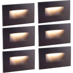 Step Lights Outdoor 6 Pack Classic, 120V 3CCT Selectable Stair Lights Indoor, Waterproof LED Deck Decor Hardwired Dimmable, Brown Finish Aluminum Outdoor Lighting, ETL Wet Rated (4.75 In| 6PK Classic)