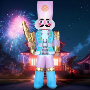 Leitee 10 ft Christmas Inflatable Pink Nutcracker with LED Lights Christmas Blow up Outdoor Decor Yard Decoration Build-in Led Light for Xmas Decorations Outdoor Indoor Xmas Gifts