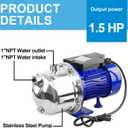1.5HP Shallow Well Pump 1320GPH 115V for Farm/Garden | Self-priming jet pump, 160ft max head, stainless steel. Automatic booster for home water pressure. Durable, easy install.