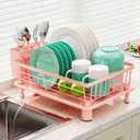 Small Dish Drying Rack, Space Saving Dish Racks for Kitchen Counter, Kitchen Organizer Dish Drainer with Cutlery Holder for Spoons and Forks, 11''W x 15''L, Pink