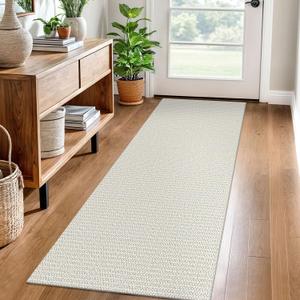 EARTHALL Woven Runner Rug 2x6 Ft Washable Runners for Hallways Cotton Rubber Backed Kitchen Runner Braided Indoor Floor Carpet Runners for Entryway, Hallway, Kitchen, Bedroom, Cream/Grayish