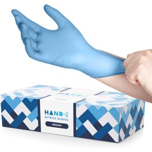 Hand-E Disposable Blue Nitrile Gloves Medium - 100 Count - Kitchen Gloves - Powder Free, Latex Free Medical Exam Gloves with Textured Grip Fingertips - Cleaning, Salon, Painting