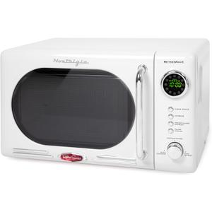 Nostalgia Retro Compact Countertop Microwave Oven - 0.7 Cu. Ft. - 700-Watts with LED Digital Display - Child Lock - Easy Clean Interior - White