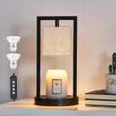 Candle Warmer Lamp with Timer, Black Candle Lamps Linen Fabric Shade, 3-Level Dimmable Candle Light Wax Melt Warmer for Scented Wax, 35W Electric Warmer Lamp for Women Home Decor (2 Bulbs Included)