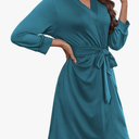 Ekouaer Women's Robe Lightweight 3/4 Sleeve Knit Bathrobe Soft Knee Length Sleepwear Robes with Pockets Large, Lake Blue