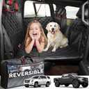 Back Seat Extender for Dogs, Waterproof Pet Car Seat Cover, XL Leather + Plush Rear Seat Protector with Hard Bottom, Non-Slip Extra Soft Dog Hammock for Cars,SUVs,Travel Bed (Black) (XL - Full-Size SUVs & Trucks)