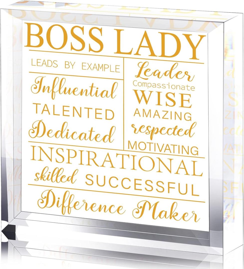 Yalikop Boss Lady Gifts for Women Acrylic Lady Desk Office Decor Inspirational Quotes Boss Gifts Appreciation Keepsake and Paperweight(Classic Style,Gold)