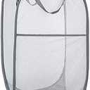 Larpur Popup Mesh Laundry Basket, Collapsible Laundry Hamper Portable Clothes Washing Laundry Hamper with Reinforced Carry Handles for Home, Dormitories, Travel, Apartments (Grey)