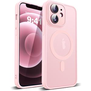 Compatible with iPhone 12 Case with Built-in Camera Lens Protectors Translucent Magnetic iPhone 12 Phone Case 6.1" [Compatible with Mag-Safe][Great Grip Feeling], Pink