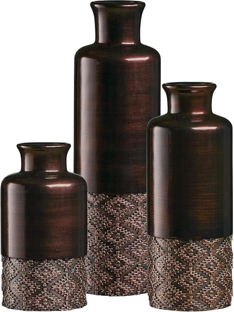 Creative Scents Dublin Brown Vases - Set of 3 Vases - Table Centerpieces for Dining Room, Kitchen Dcor, Home Decor for Your Living Room, Dining Room, Bedroom, Office, Entry Table or Shelf Decor