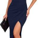 IHOT Women's Bodycon Maxi Dress Sleeveless V Neck Side Slit Ruched Wrap Cocktail Formal Wedding Guest Dress (Black, XL)