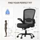 Mimoglad Ergonomic Office Chair - Desk Chair with Flip-up Armrests & 135 Recline, Adjustable Lumbar Support - Space-Saving Task Chair for Business/Team Office & Home (Black, 350lbs), 25D x 25W x 30H in
