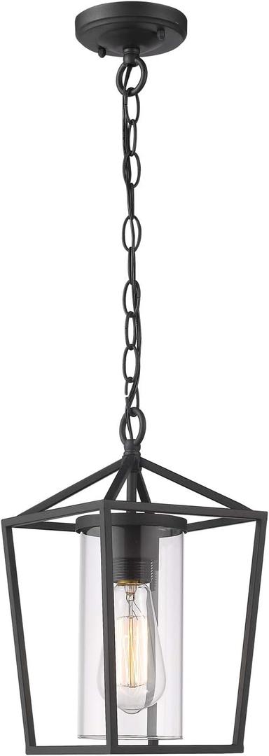 Emliviar Modern Outdoor Pendant Light, 1-Light Outdoor Hanging Lantern Light in Balck Finish with Clear Glass, 20065H BK