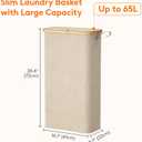 Lifewit 65L Slim Laundry Hamper with Lid, Narrow Laundry Basket with Removable Bag & Bamboo Handles, Foldable Thin Dirty Clothes Hamper for Laundry Collapsible Bin for Bathroom Bedroom Dorm, Beige