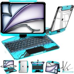 Ipad Keyboard Case,For 2022 Ipad 10Th Generation 10.9-Inch And11Th Generation 11-Inch (A16,2025) Transparent Keyboard Case Featuring Rgb Backlighting, 360 Rotating Trackpad, And Stylus Slot,Blue