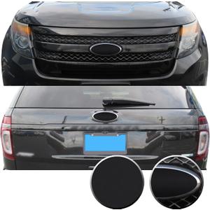 Gomu Front Rear Emblems Blackout Precut Vinyl Wrap Overlay Kit Compatible with Ford Explorer 2011 2012 2013 2014 2015 - Matte Black