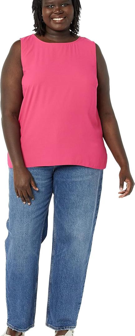 Amazon Essentials Women's Regular-Fit Sleeveless Layering Tank Top Crew Neck (Hot Pink)