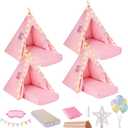 4 Pack Teepee Tent Set with Air Mattress, Sleeping Bag, Star Lights, Pink, 1.6m