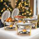 Gold & Silver Chafing Dishes for Buffet (5QT, 4 Pack) - Food-Grade Stainless Steel Chafers and Buffet Warmers Sets with Lid Holder, Rolled Edge Design, for Party, Banquet