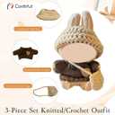 17cm Doll Clothes, Clothes for Dolls Outfit, Accessories for Dolls Clothes,Cute Clothes Set for Doll,No Doll Included(Brown Sweater + Khaki Bag + Hat)