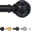 TANGWIN Black Adjustable Curtain Rods for Windows:36-88" Farmhouse Heavy Duty Curtain Rod for Bedroom Living Room,Boho Decorative Rustic Drapery Rods with Vintage Coastal Texture Finial,Matte Black