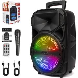 Portable Wireless Bluetooth Speakers, PA Loud Speaker Systems with Subwoofer, Bass, 8 Inch Speaker Karaoke Machine with Wired Microphone, Remote, FM Radio, EQ Mode, Flashing Light (8'' Woofer) Portable Wireless Bluetooth Speakers, PA Loud Speaker Systems with Subwoofer, Bass, 8 Inch Speaker Karaoke Machine with Wired Microphone, Remote, FM Radio, EQ Mode, Flashing Light (8'' Woofer)