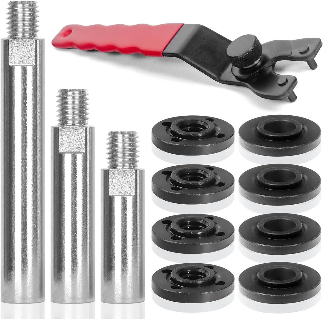 12PCS Angle Grinder Attachments Kit with Flange Nuts, Angle Grinder Extension Connecting Shaft Rod with 5/8-11 Thread, Universal Adjustable Spanner Wrench Set for DeWalt Milwaukee Makita Grinder Tools