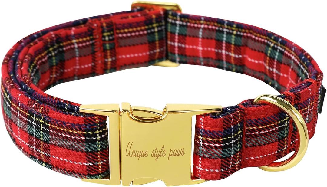Unique style paws Dog Collar Scottish Plaid Black Red Metal Buckle Durable Puppy Collar Christmas for Small Medium Large Boys Girls Dogs Medium