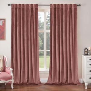 BGment Dusty Rose Pink Velvet Curtains 96 Inch for Bedroom, Thick Thermal Insulated Room Darkening Curtains Noise Reduce Back Tab and Rod Pocket Window Panels for Living Room, 2 Panels, 52 x 96 Inch