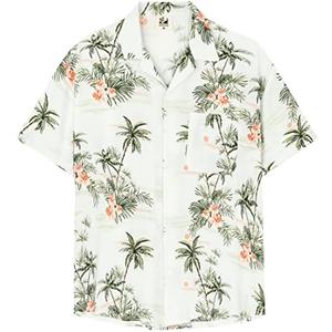 SURF CUZ Mens Hawaiian Shirts Short Sleeve Stretch Casual Aloha Shirt Vacation Mens Tropical Button Down Beach Shirts 2XL