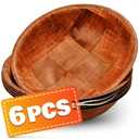 Wooden Salad Bowl Set of 6 7.9"x2" Wooden Bowls for Food, Fruit & Snack Serving, Lightweight Design with Smooth Finish, Easy to Clean & Stack Wood Bowl for Salad, Side Dishes & Home Dining Setup