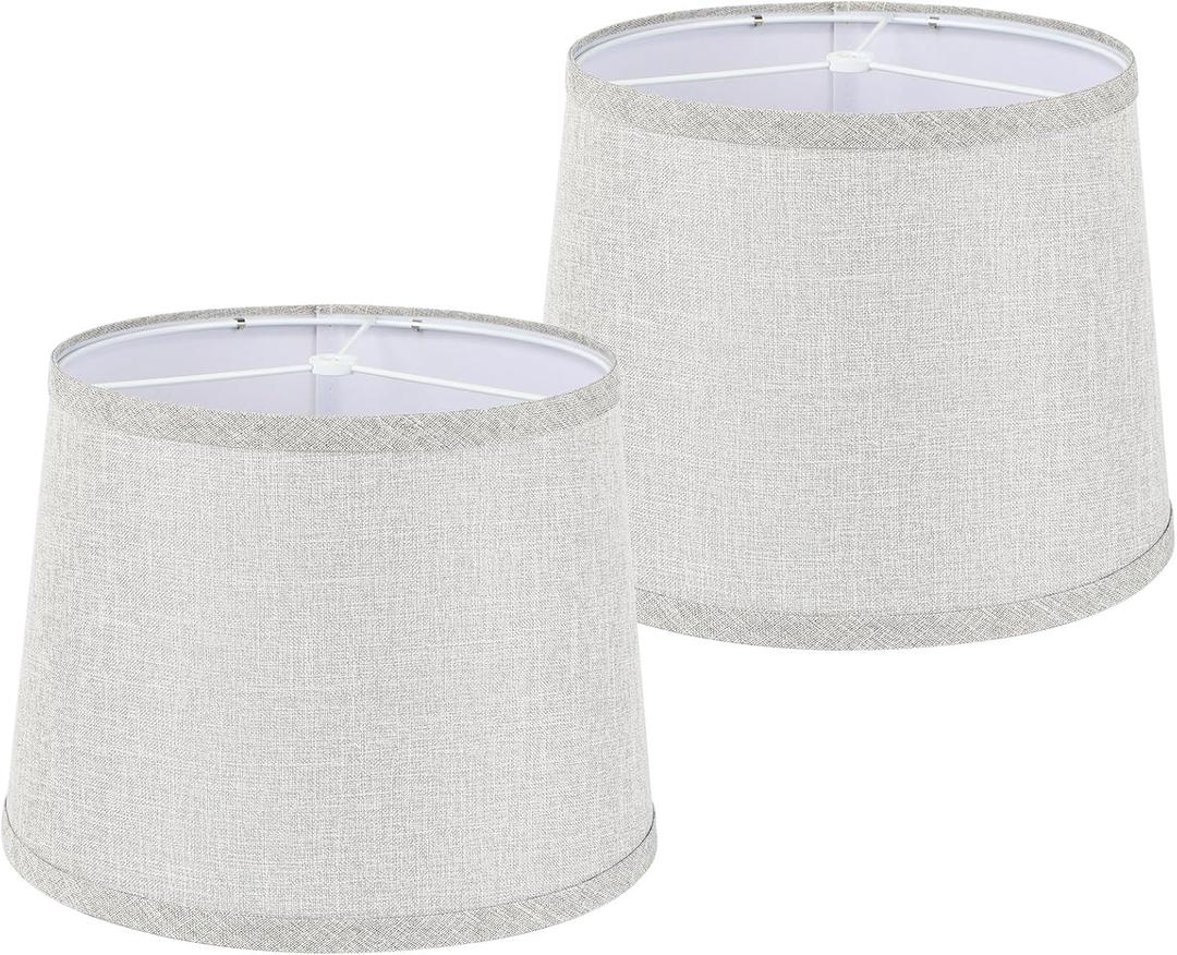 Set of 2 Medium Fabric Lampshades for Table & Floor Lamp, 12 Inch Spider Fitter, Handcrafted Natural Linen Double Empire Shade, Assembly Required (10"x12"x9", Light Grey)