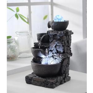 Tabletop Fountain Indoor Stone Four Bowls Waterfall Natural River Rocks Home Dcor Decorated Colorful Cold RGB Lights Rolling Ball (23066)