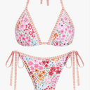 ZAFUL Womens Printed Triangle Bikinis 2 Piece Halter Bikini Sets High Cut Bathing Suit Side Tie Swimsuits M