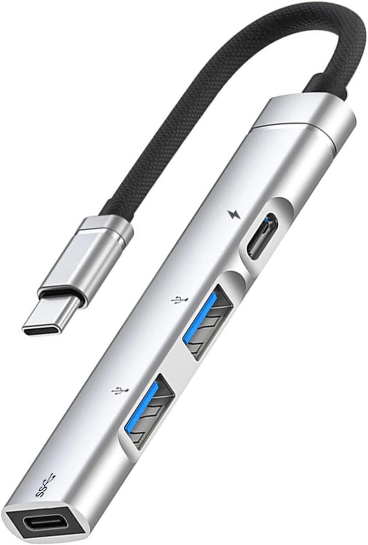 2 x USB C Hub 3.0 4-Port, USB Multiple Hub Data Splitter Extender with USB-C Power/Data Port, for MacBook Pro/Air, foriPhone15/Pro/Plus/Max, foriPad ProLaptop, PC, PS4/5, Keyborad, Mouse