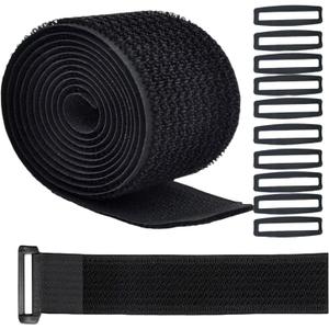 16ft 4 inch Wide Cable Straps with 10pcs Buckles, Heavy Duty Nylon Hook and Loop Straps for Fastening Securing, Reusable Cut-to-Length Straps for Organizer or Storage, Black