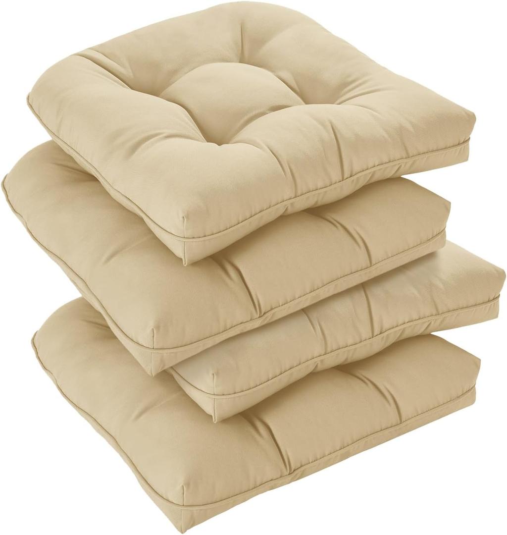 Outdoor Chair Cushions Set of 4 for Patio Furniture, Waterproof Tufted Overstuffed Patio Furniture Cushions, Thick Outdoor Seat Cushion, 21x19 Inches, Beige