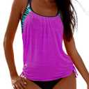 SHESHOW Cowgirl Style Tankini Swimsuits for Women Scoop Neck Ruched Blouson and Bottom 2 Piece Bathing Suits  (Medium, Purple)
